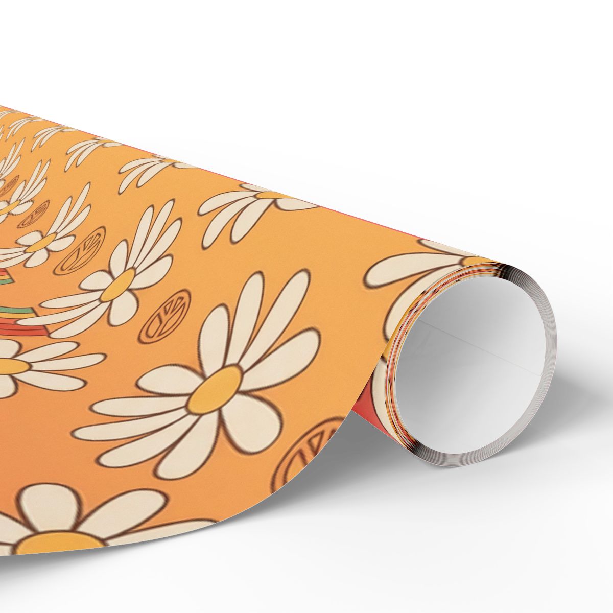 Bright Orange Floral Pattern with Peace Signs