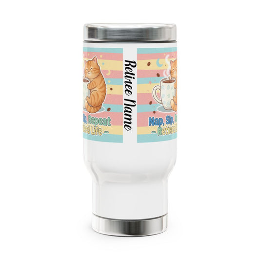 Nap Sip Repeat Retired Life Cat-Themed Travel Mug