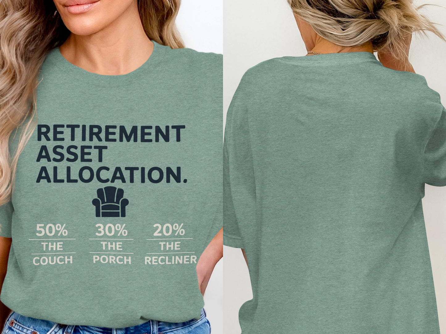 Retirement Asset Allocation 50% Couch 30% Porch | Relax | Graphic Soft Color Bella T-Shirts - Retiree Gifts Retirement Party