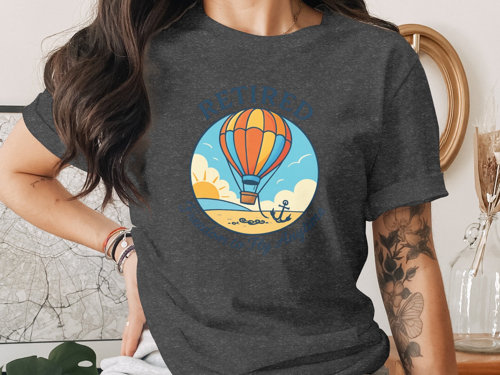 Retired Freedom to Fly Anytime | Dark Heather Color Bella T-Shirts - Retiree Gifts Retirement Party