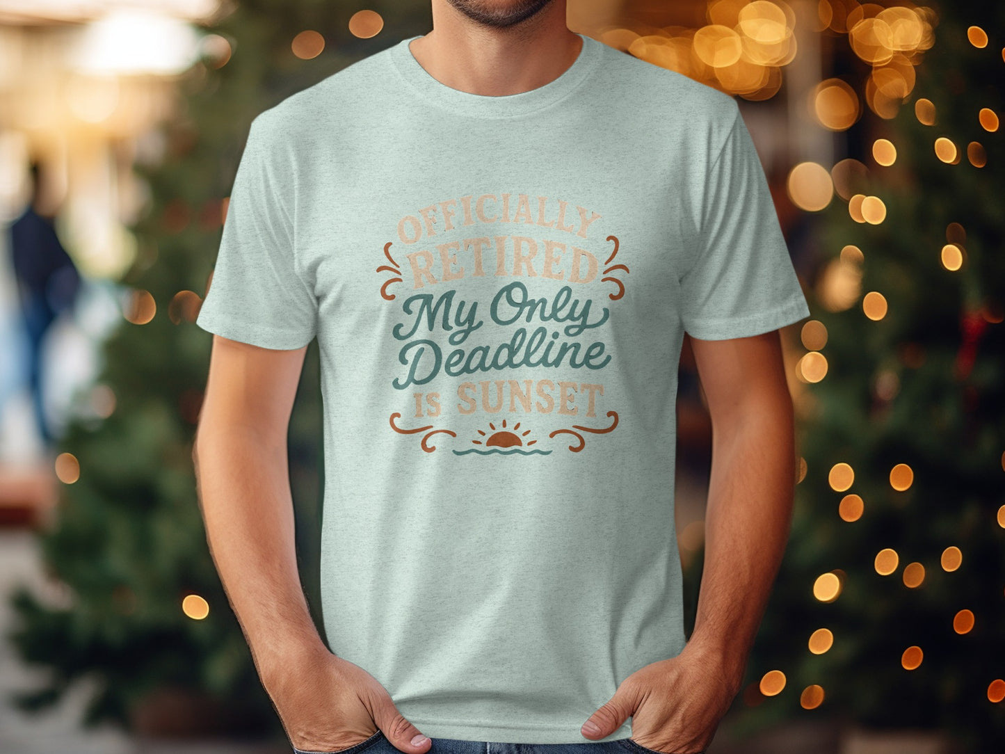 Officially Retired Deadline Sunset | Retirement Gifts | Soft Color Bella T-Shirts - Retiree Gifts Retirement Party