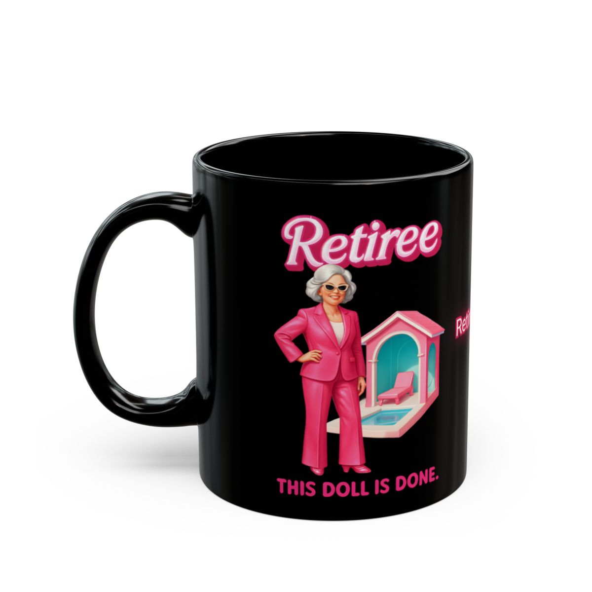 Retiree Doll Black Coffee Mug Ideal for Gift