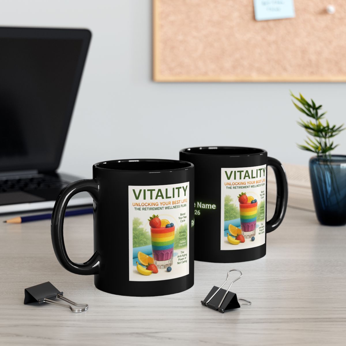 VITALITY Print Black Mugs for a Vibrant Lifestyle
