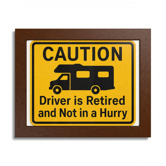 Caution Driver Retired Funny Car Motorhome Sign Framed Art Posters - Retiree Gifts Retirement Party