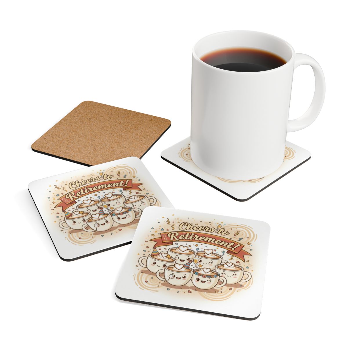 Cheers to Retirement with Cups Design Coaster Set