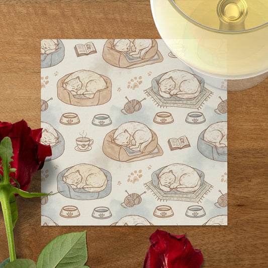 Cozy Cat Themed Illustrated Paper Coasters Set