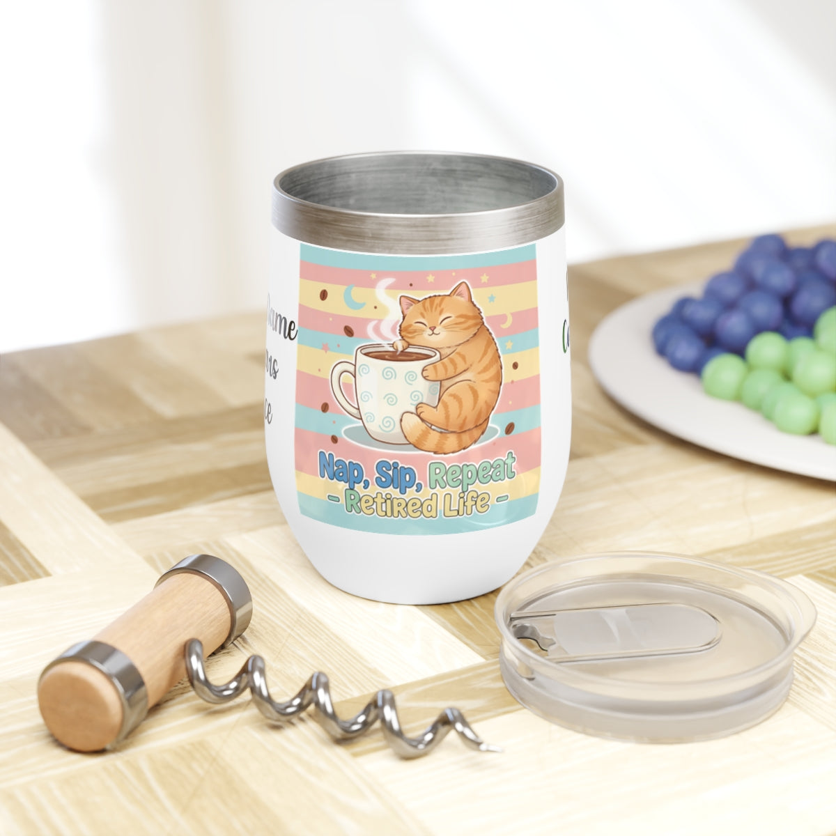 Cute Cat Nap Sip Repeat Design Wine Tumbler for Relaxation