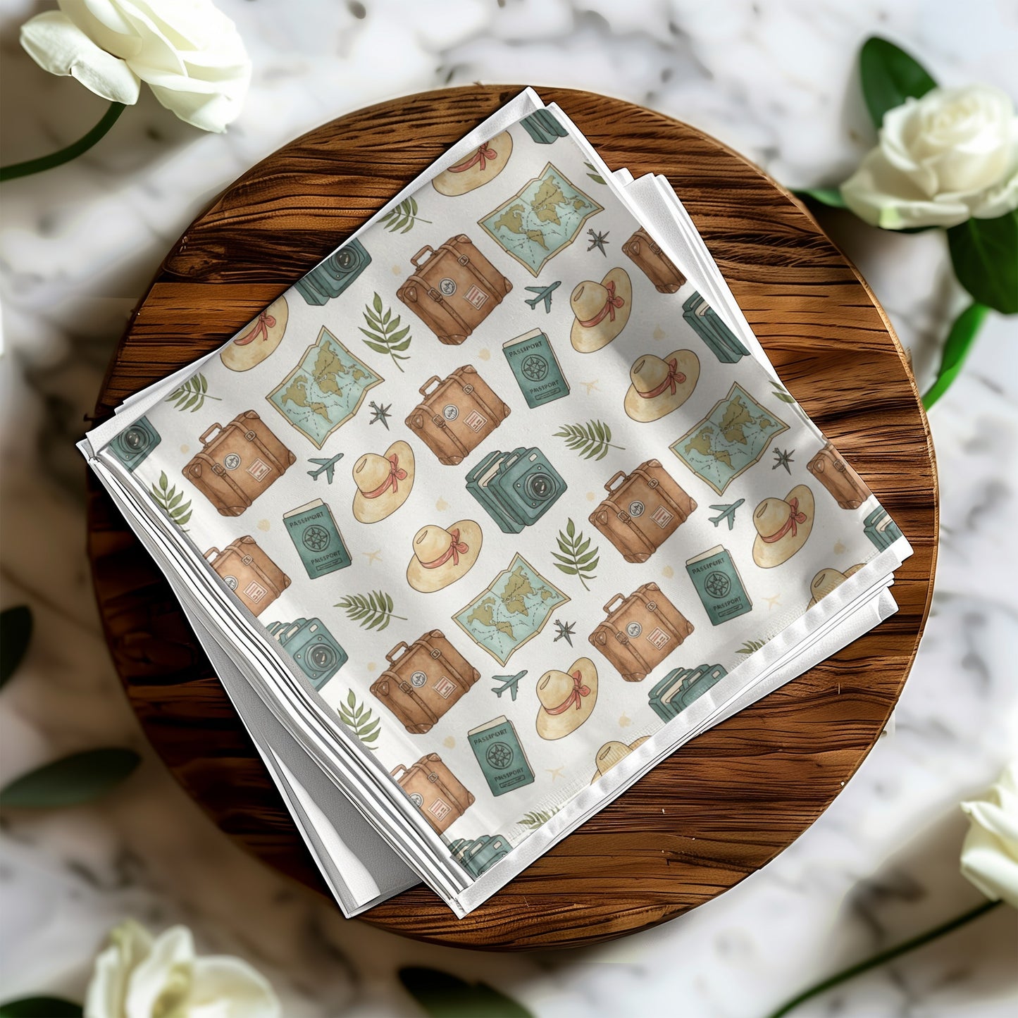 Vintage Travel Icons Decorative Square Napkin set
