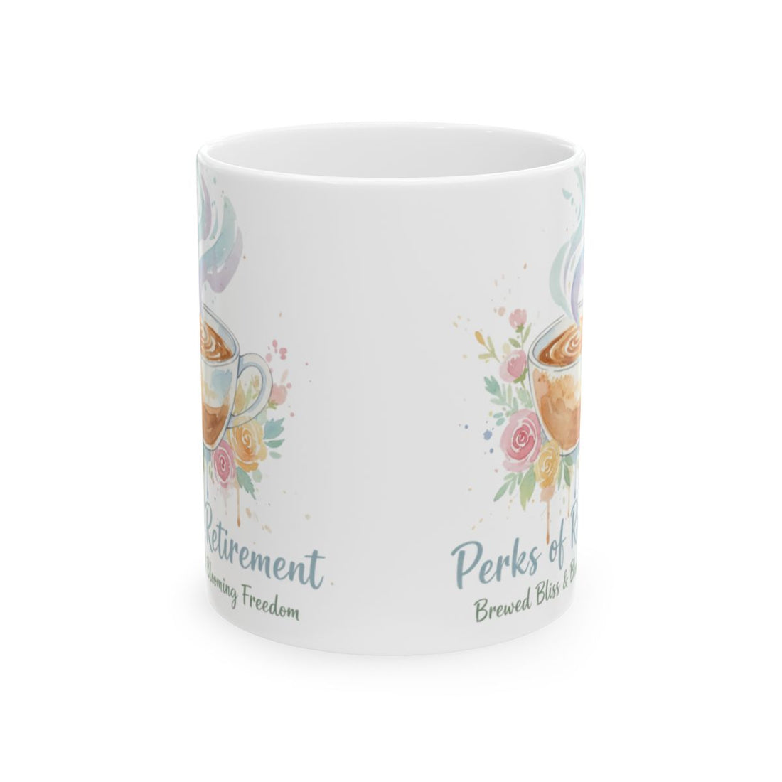 Perks of Retirement Brewed Bliss Blooming Freedom mug