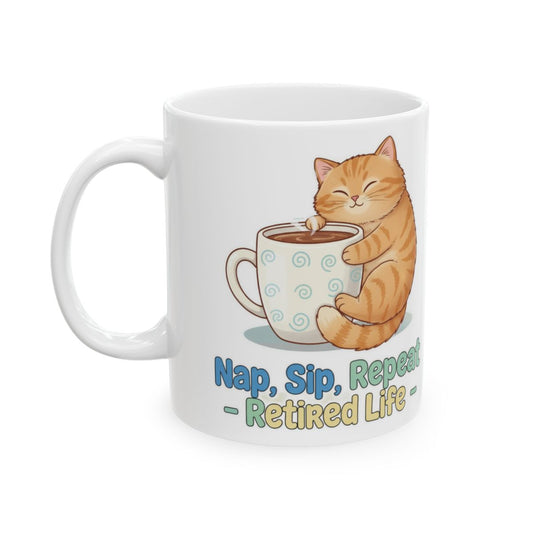 Nap Sip Repeat Retired Life Cat Mug