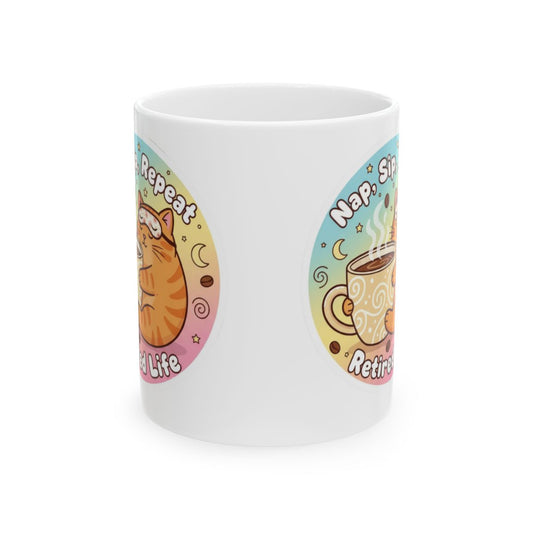 Funny Cat Nap Sip Repeat Retired Life Coffee Mug