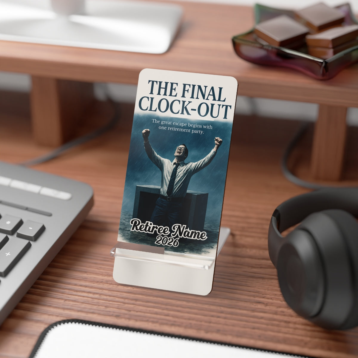 The Final Clock-Out | Great Escape Begins With Retirement Party | Personalized Mobile Phone Display Stand - Retiree Gifts Retirement Party