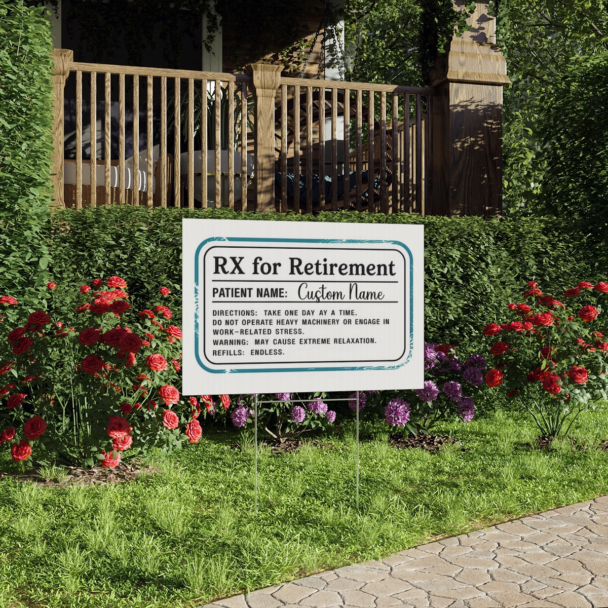 Rx For Retirement Prescription Funny Gag Gift Vinyl Banner or Yard Sign - Retiree Gifts Retirement Party