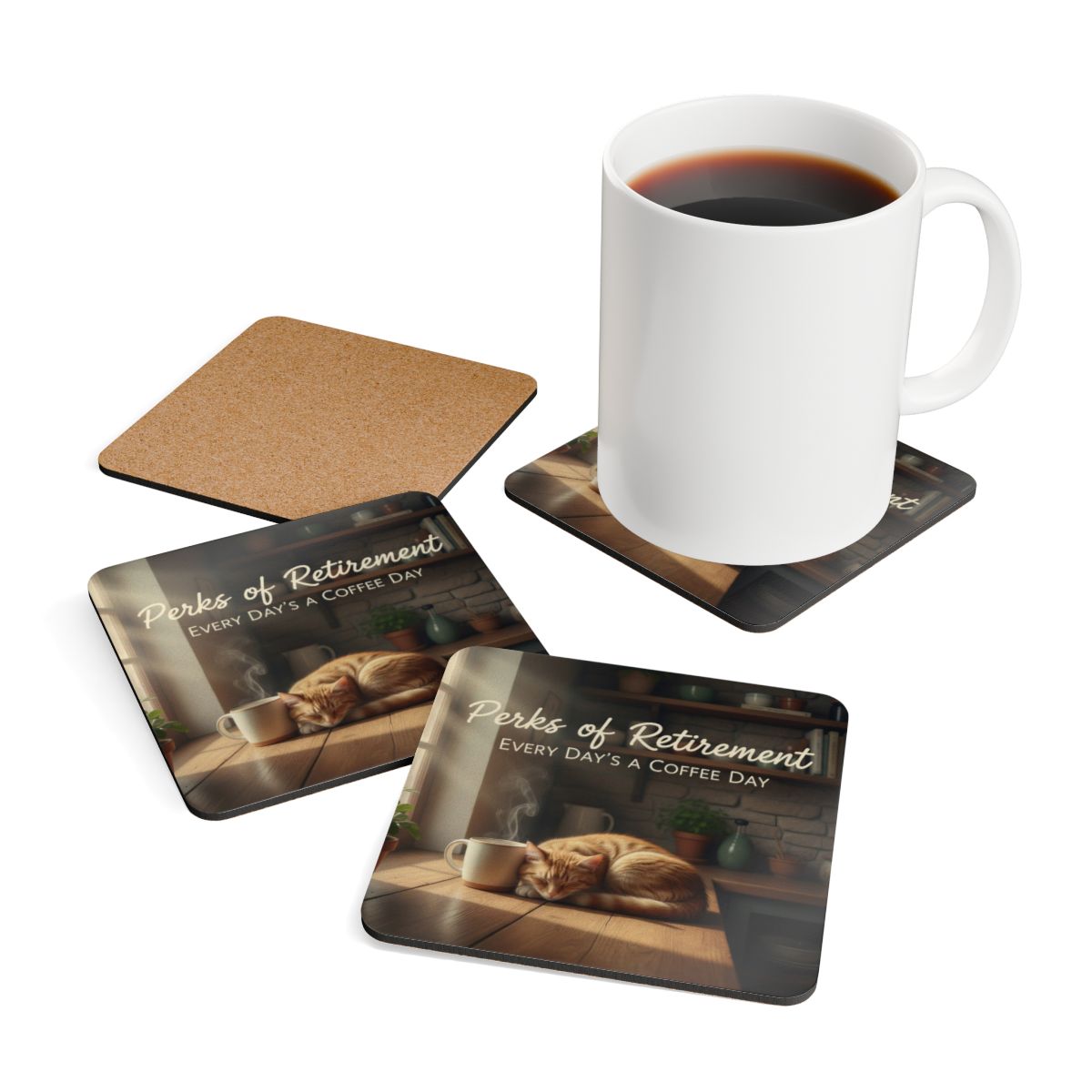 Perks of Retirement Every Day's a Coffee Day coasters