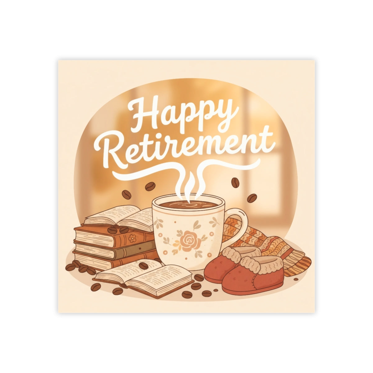 Happy Retirement Coffee Mug with Books Illustration