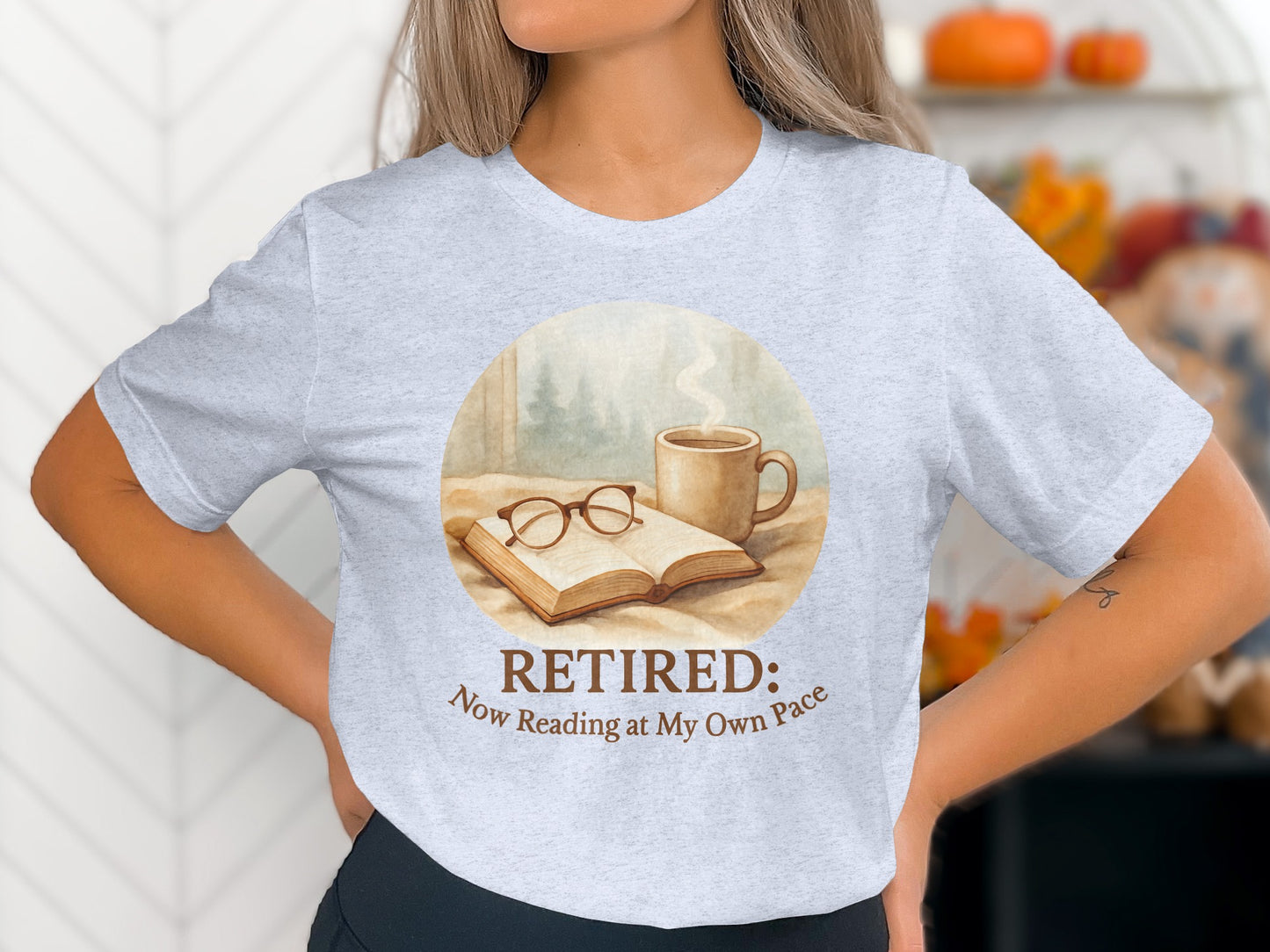Retired Now Reading at My Own Pace | Warm Scene Soft Color Bella T-Shirts - Retiree Gifts Retirement Party