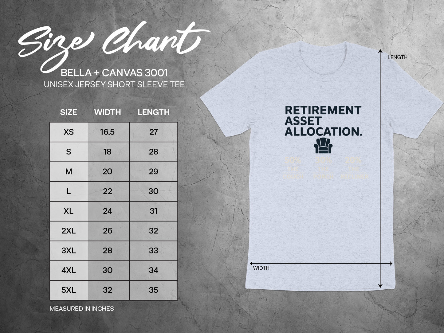 Retirement Asset Allocation 50% Couch 30% Porch | Relax | Graphic Soft Color Bella T-Shirts - Retiree Gifts Retirement Party