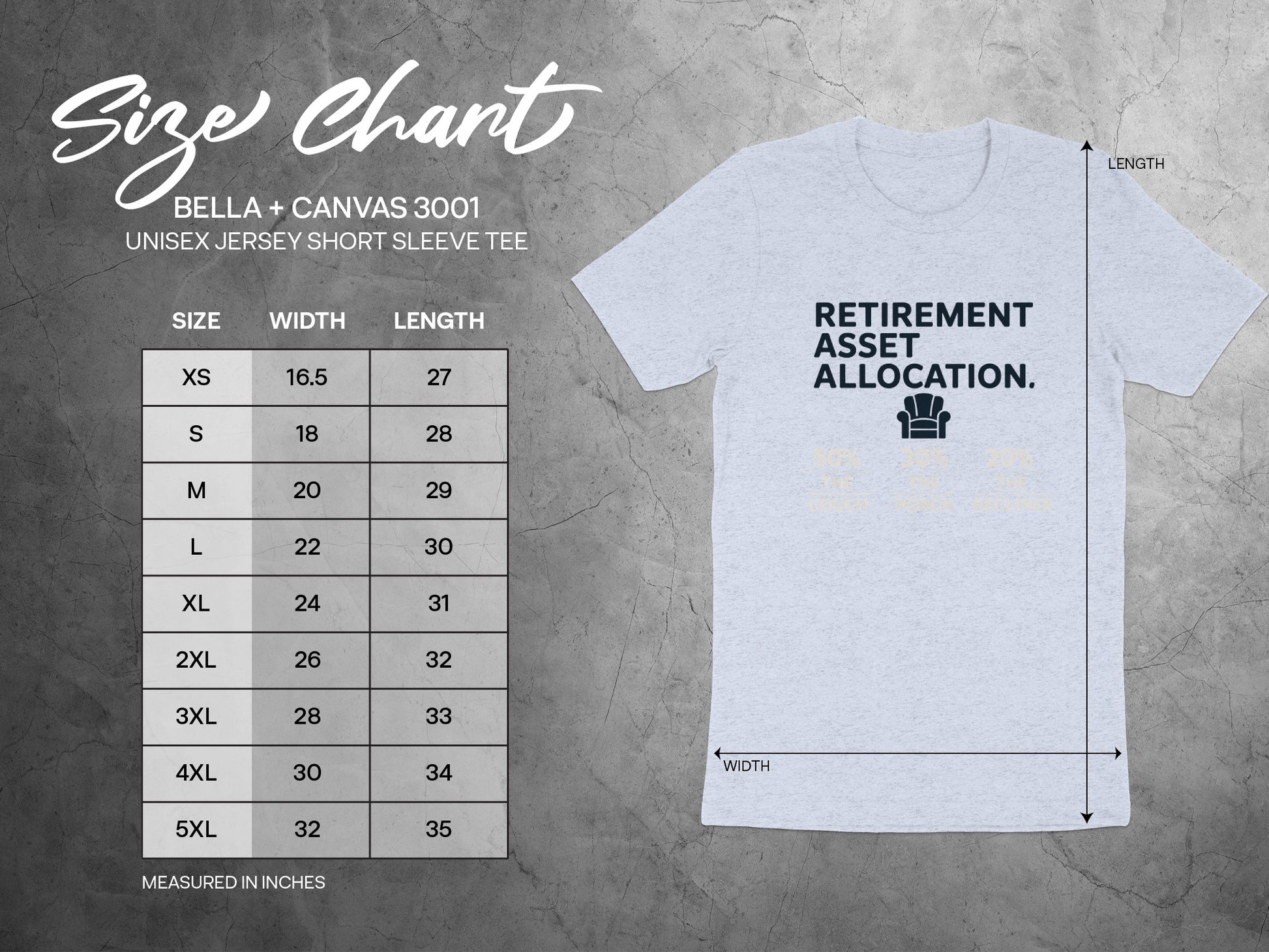 Retirement Asset Allocation 50% Couch 30% Porch | Relax | Graphic Soft Color Bella T-Shirts - Retiree Gifts Retirement Party