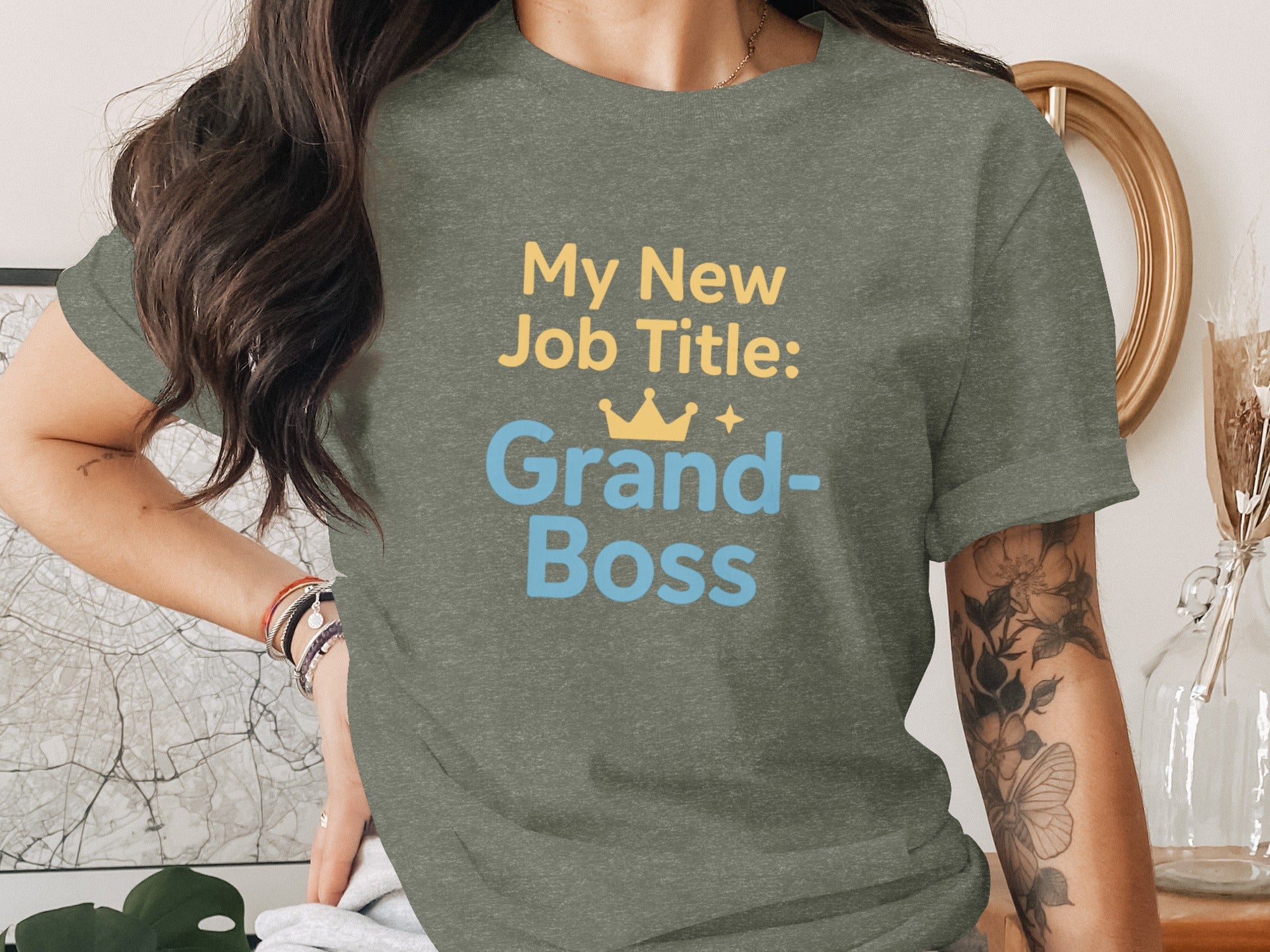 My New Job Title Grand Boss | Dark Heaterh Color Bella T-Shirts - Retiree Gifts Retirement Party