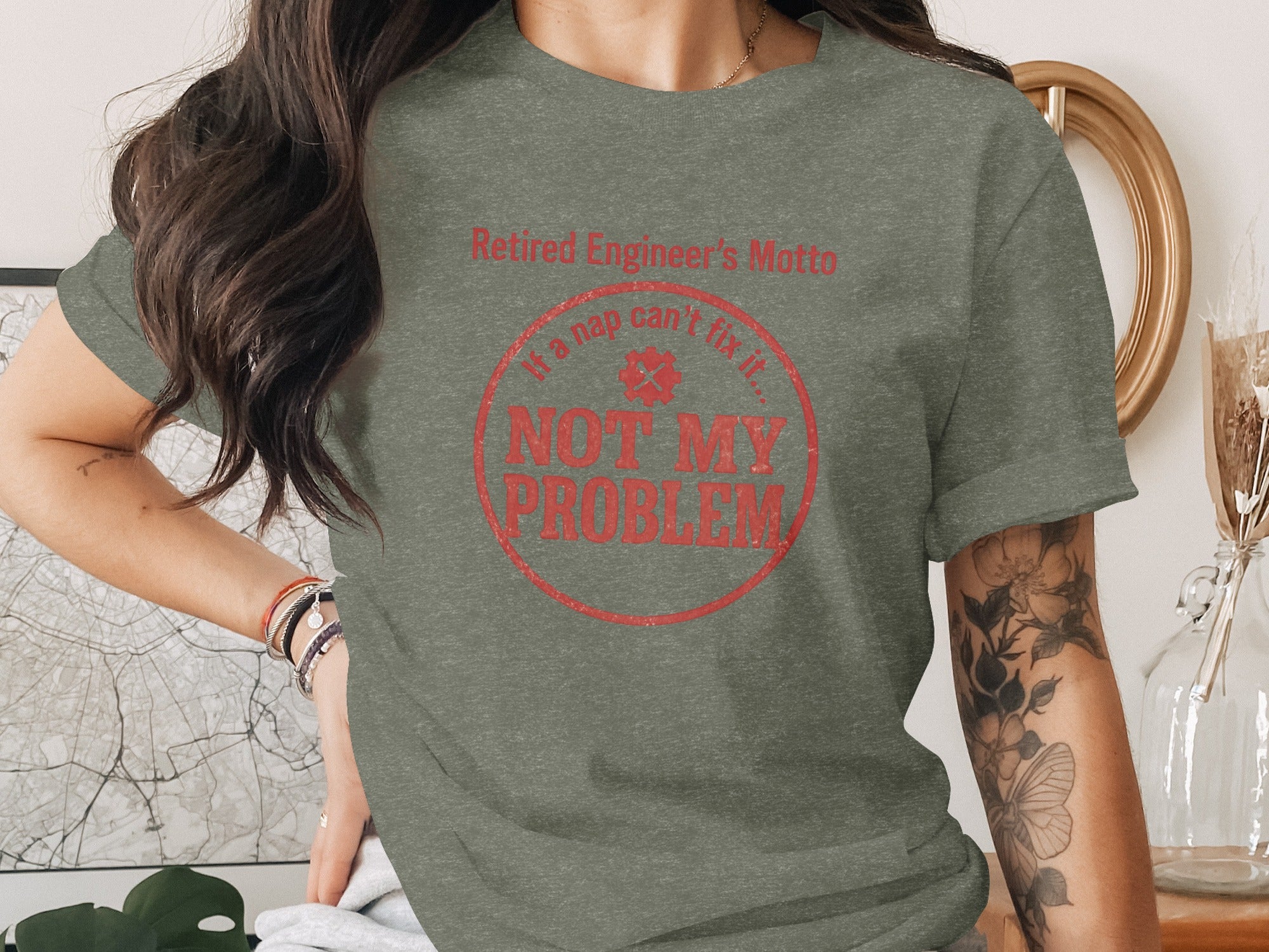 Retired Engineer's Motto If a Nap Can't Fix It | Not My Problem Dark Heaterh Color Bella T-Shirts - Retiree Gifts Retirement Party