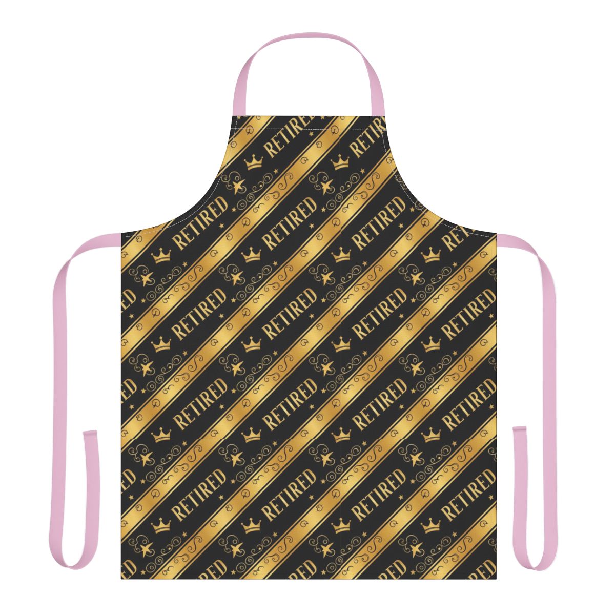 Retired Apron Black and Gold Design with Crown Pattern