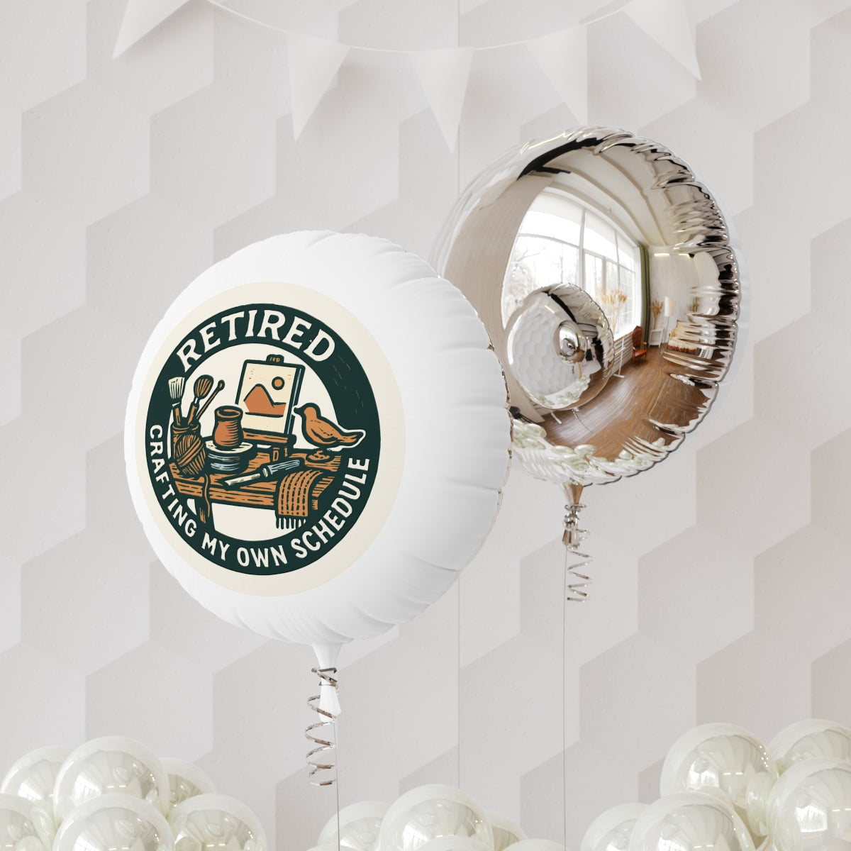Retired Crafting My Own Schedule | Retirement Gifts | Retired crafting projects scene Mylar Ballons 11in or 22in - Retiree Gifts Retirement Party
