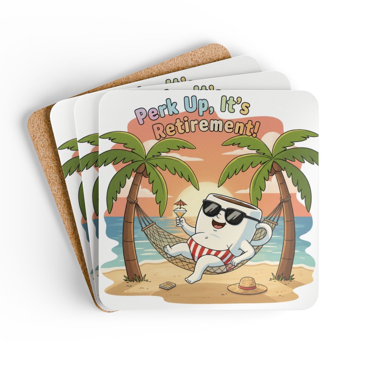 Perk Up It's Retirement Beach Scene Coaster Set