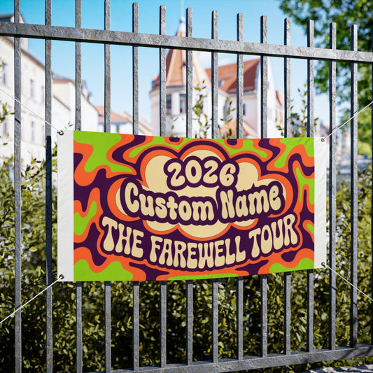 Psychedelic Farewell Tour Bold Retro Colors Vinyl Banner or Yard Sign - Retiree Gifts Retirement Party