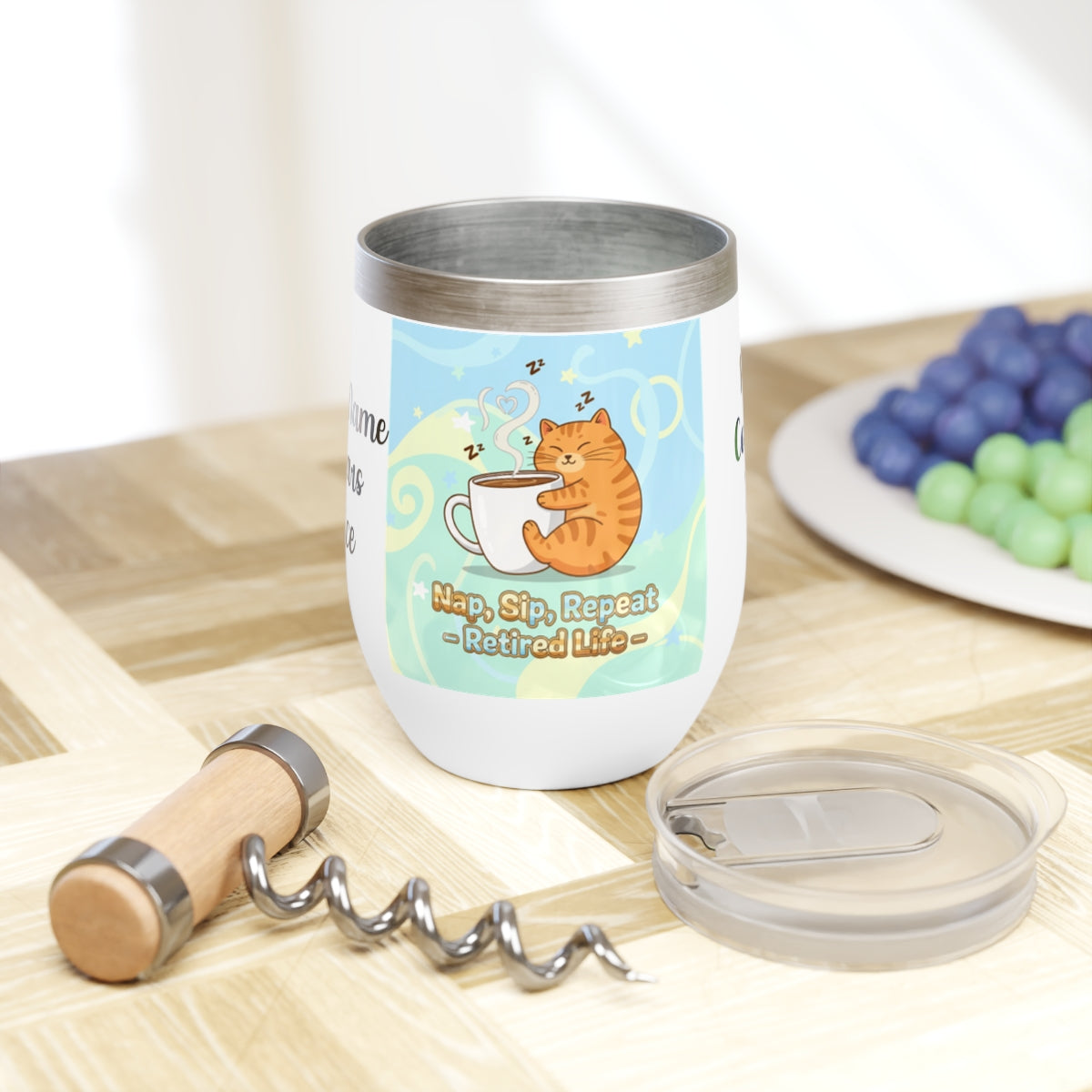 Nap Sip Repeat Retired Life Cat Cup Wine Tumbler