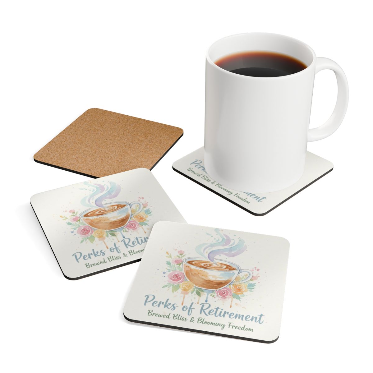 Perks of Retirement Brewed Bliss Coaster Set