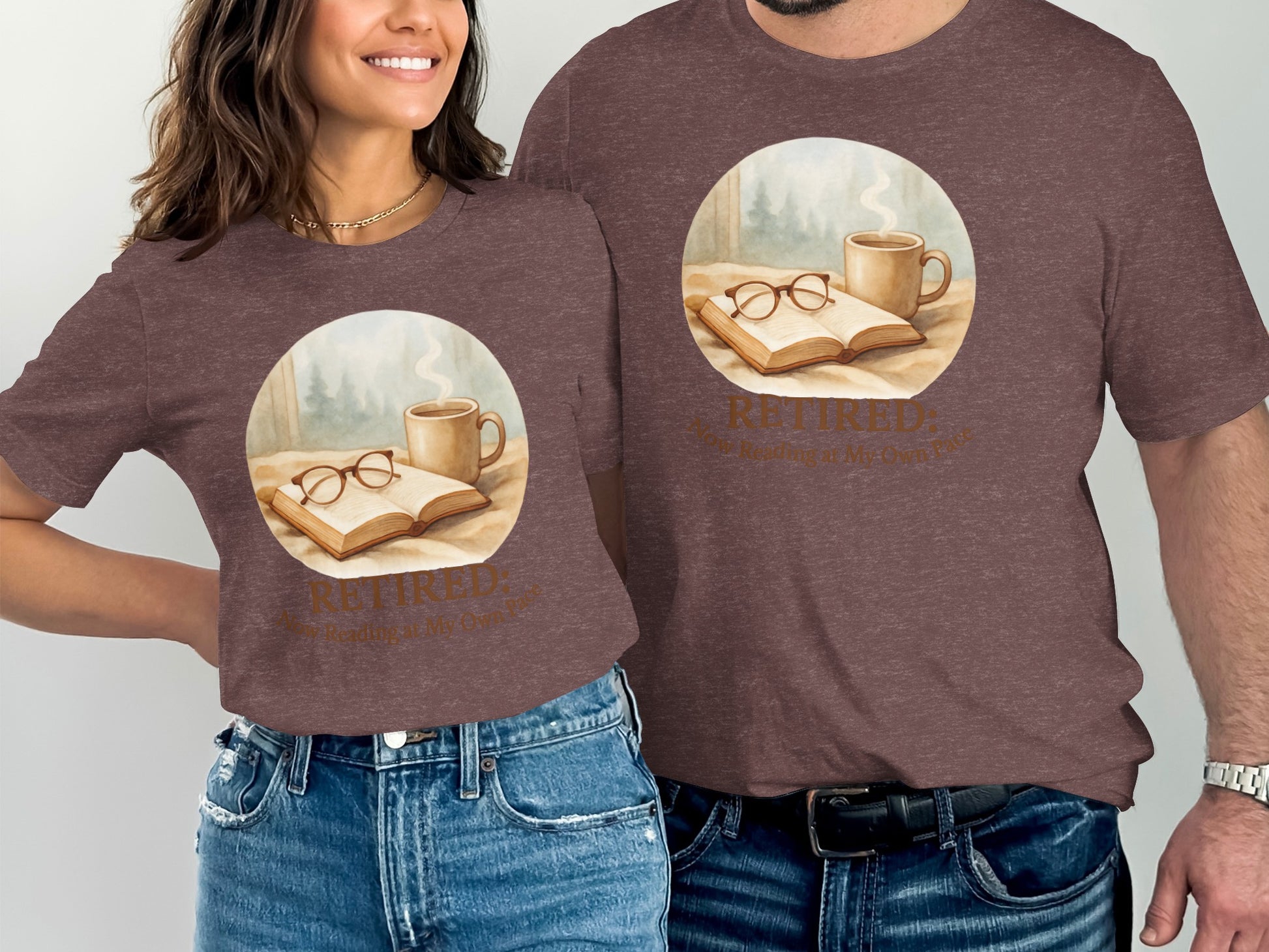 Retired: Now Reading at My Own Pace | Dark Heaterh Color Bella T-Shirts - Retiree Gifts Retirement Party