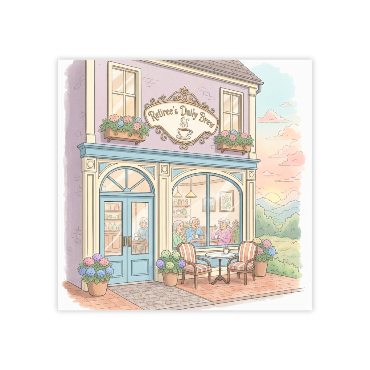 Retirees Daily Brew Coffee Shop Digital Art Print