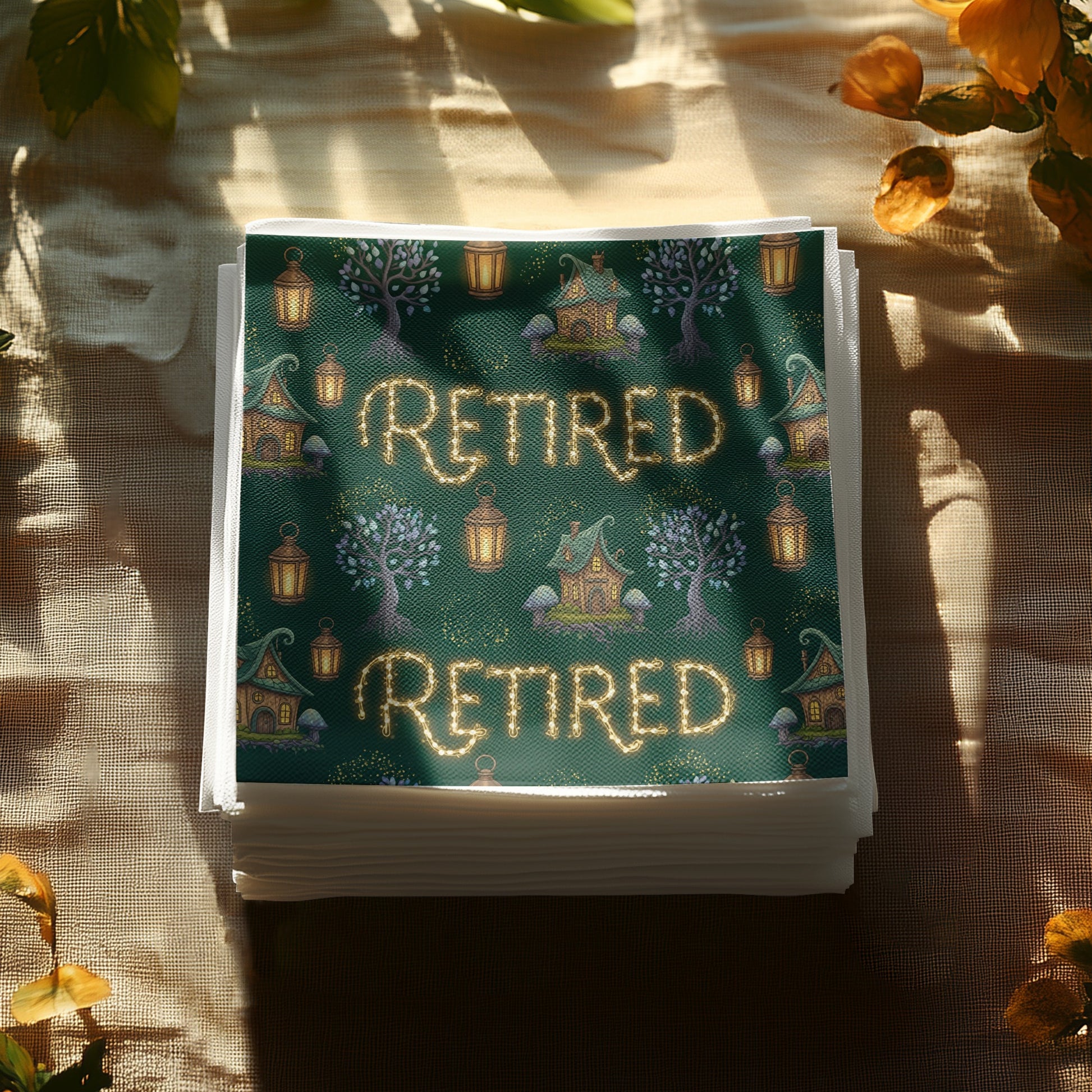 Retired Themed Paper with Lanterns and Houses Design