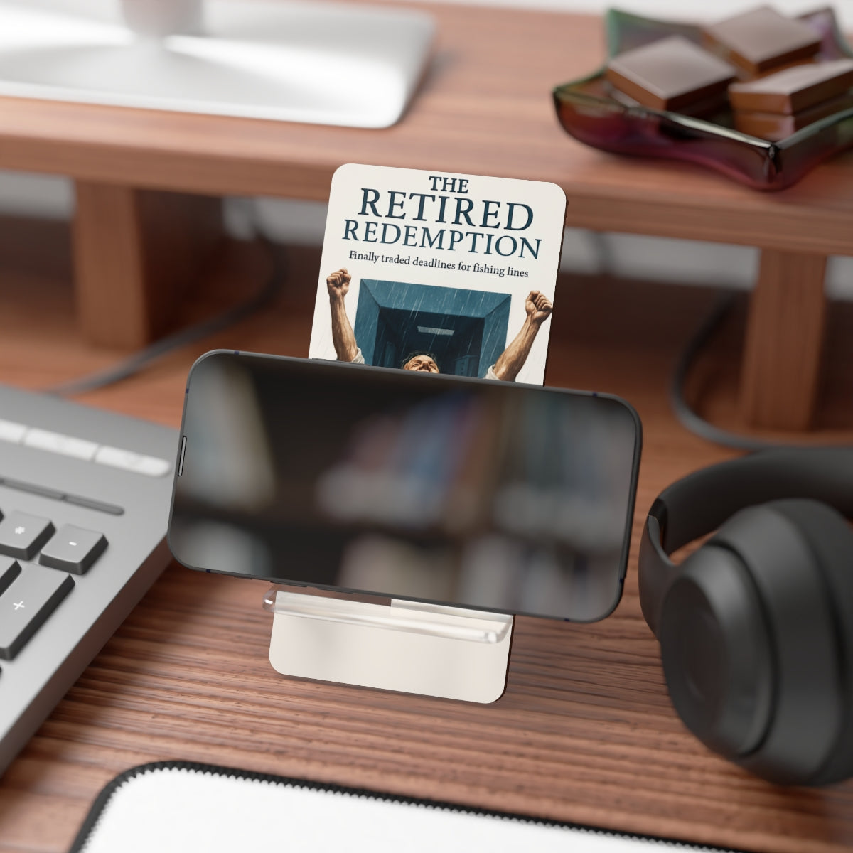 The Retired Redemption | Finally traded deadlines for fishing | Personalized Mobile Phone Display Stand - Retiree Gifts Retirement Party