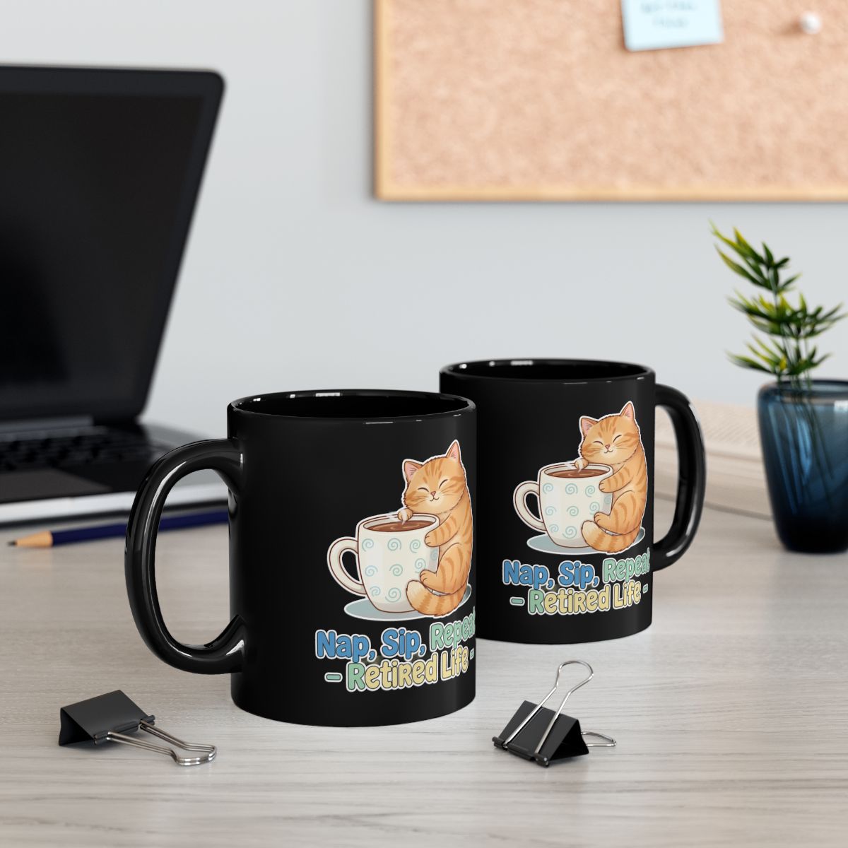 Nap Sip Repeat Retired Life Cat Graphic Coffee Mug