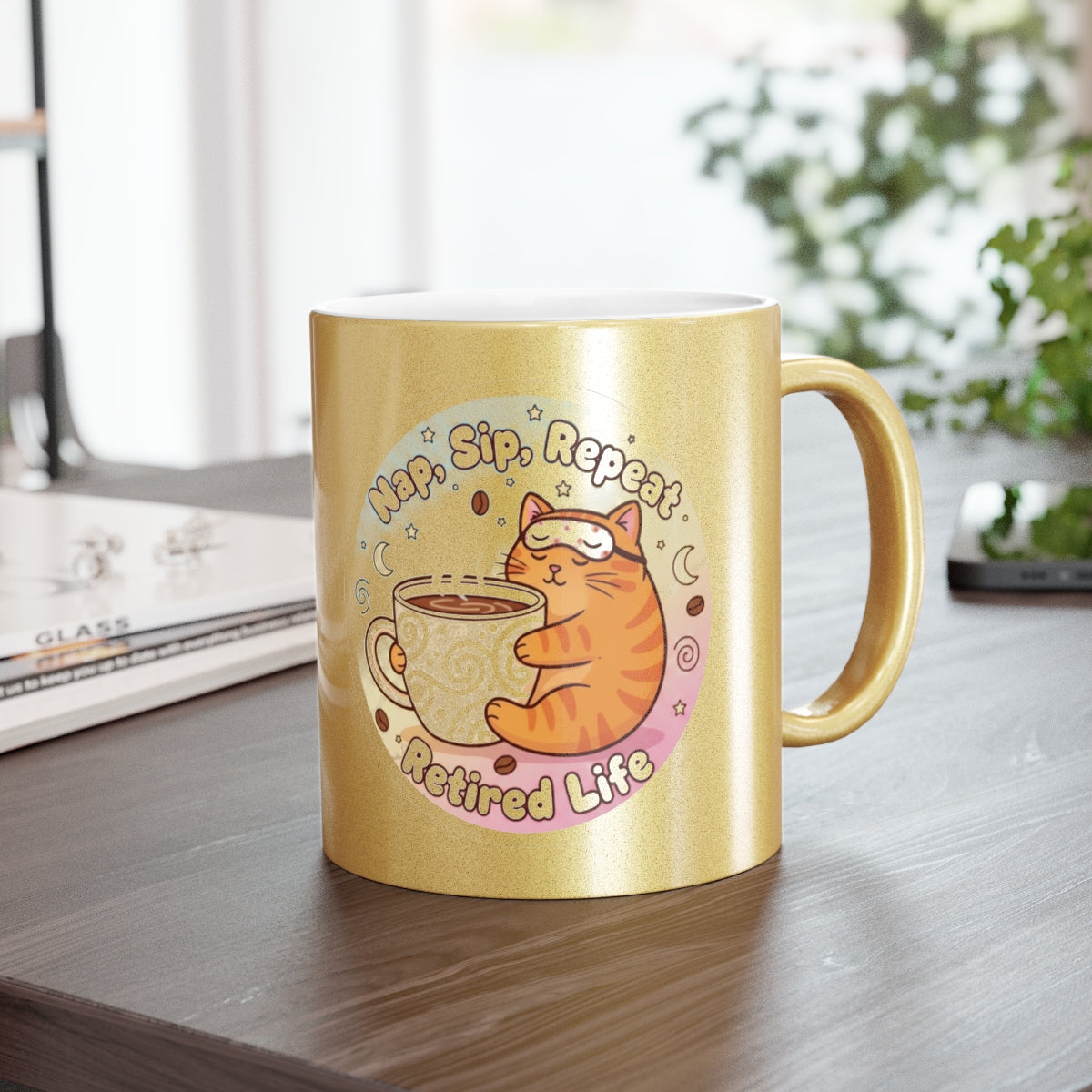 Nap Sip Repeat Retired Life cat mug