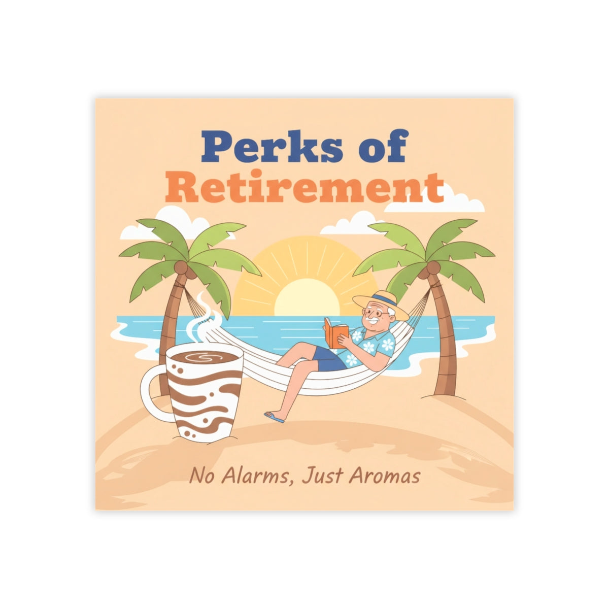 Relaxing Beach Scene with Coffee and Book Poster
