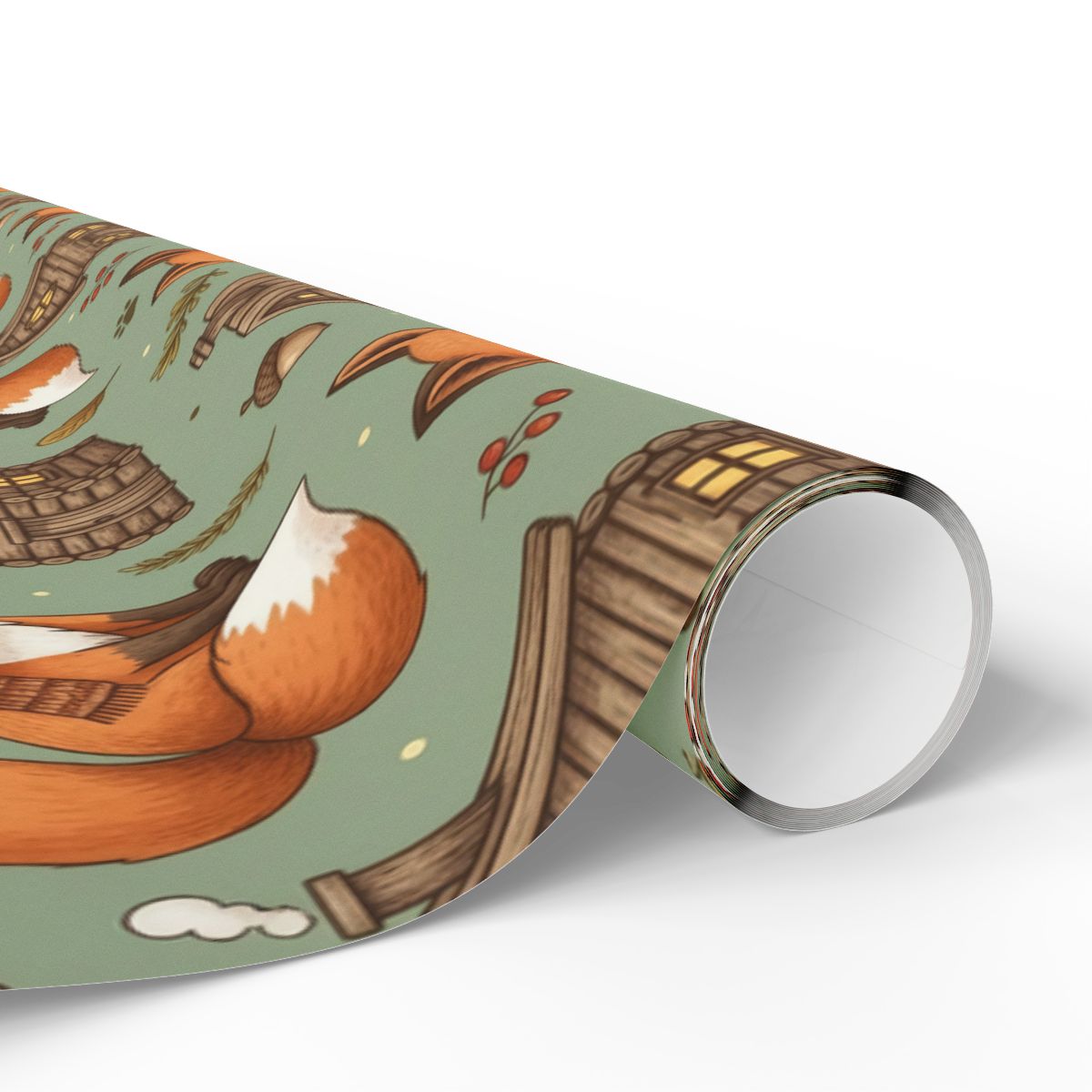 Whimsical Woodland Foxes and Cabins Design Wrapping Paper