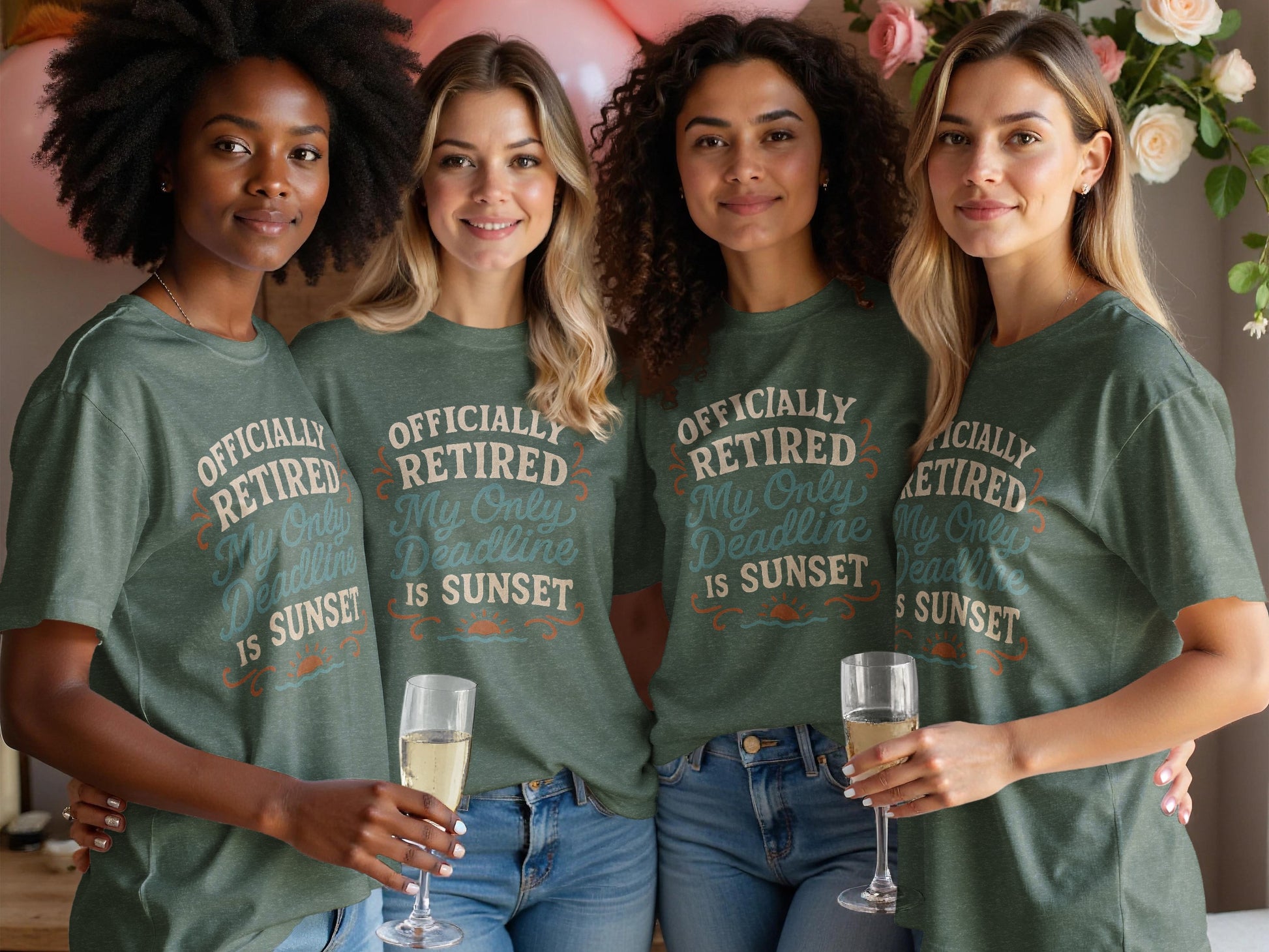 Officially Retired My Only Deadline Is Sunset | Dark Heaterh Color Bella T-Shirts - Retiree Gifts Retirement Party