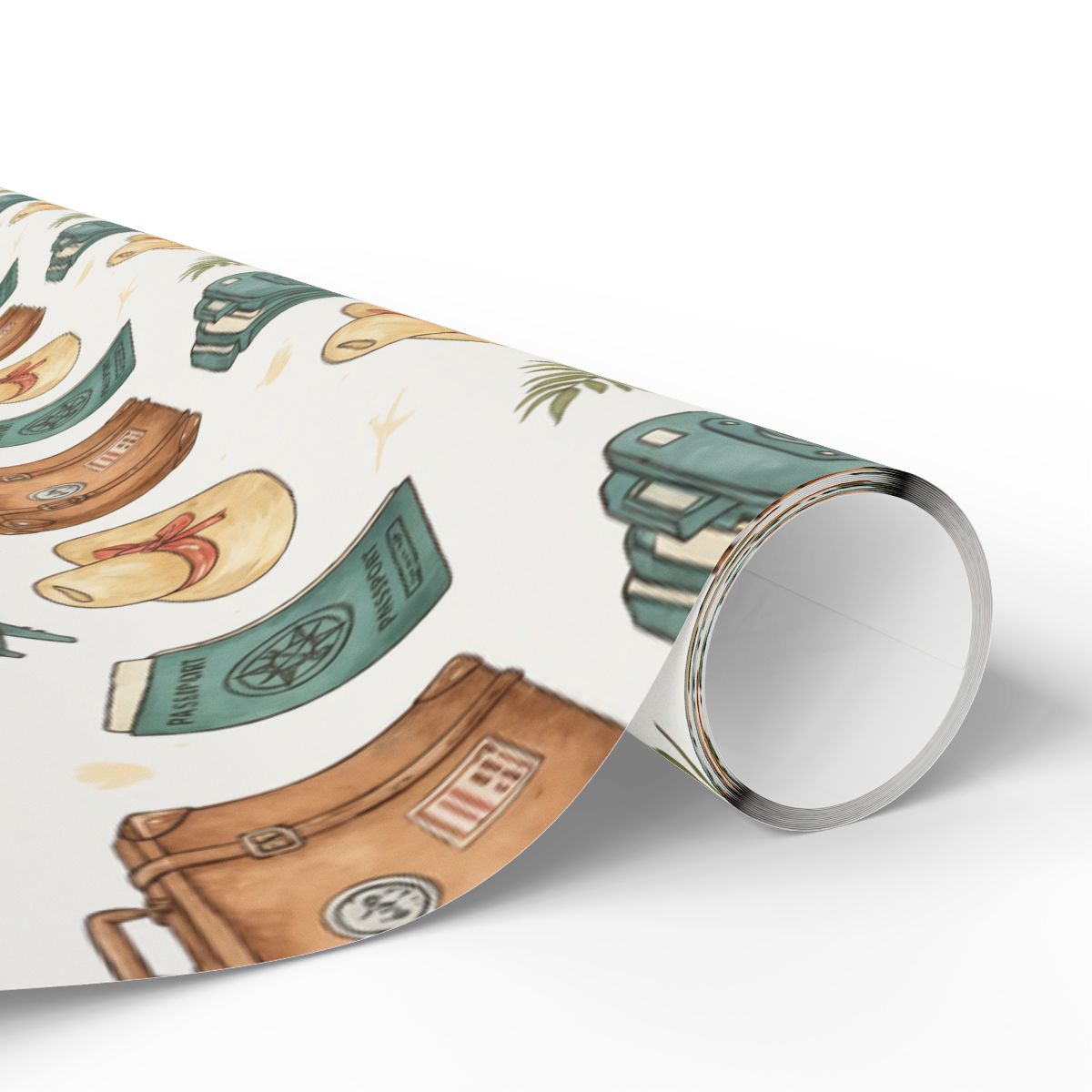 Travel Themed Wrapping Paper with Luggage and Passport