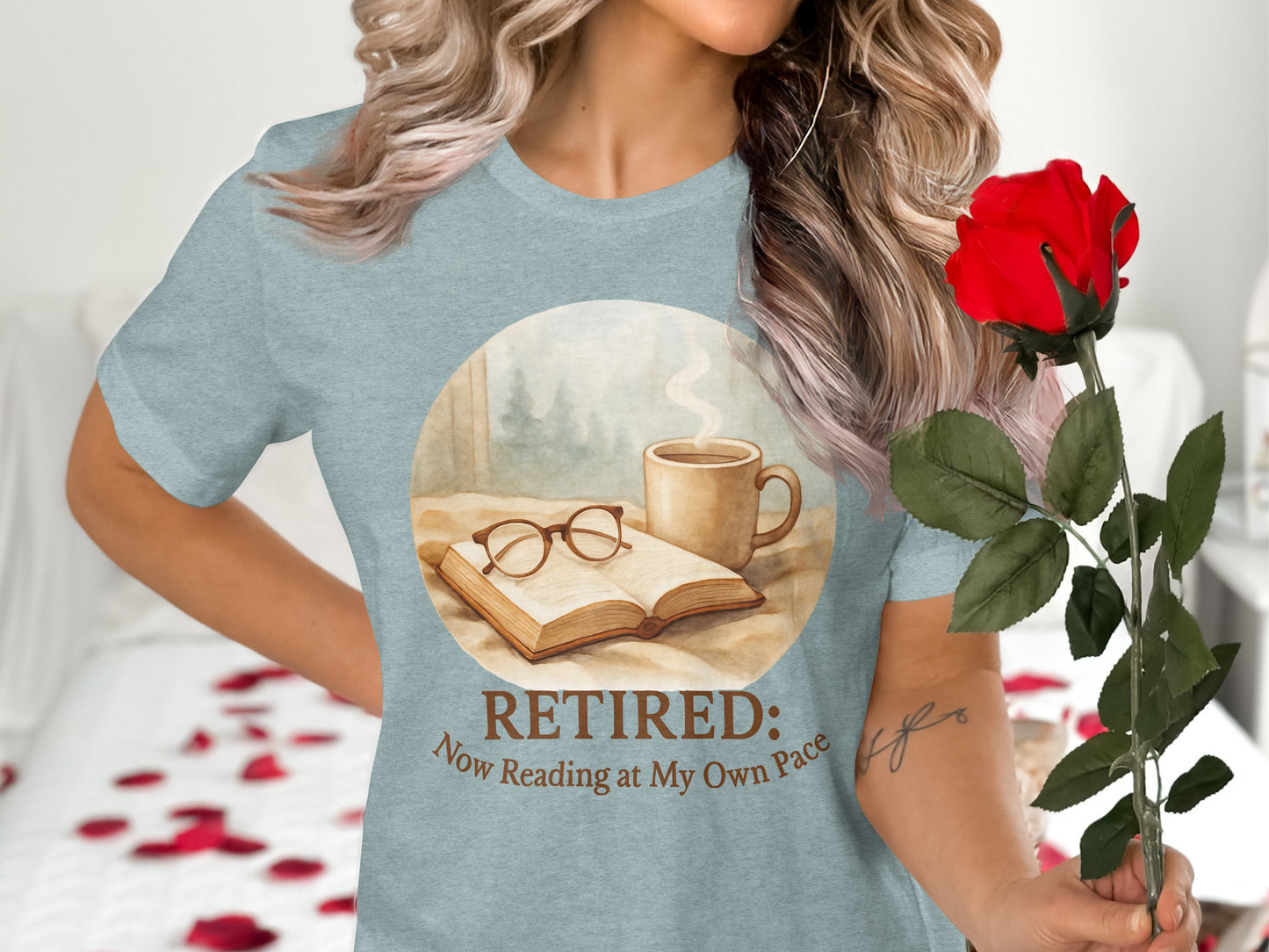 Retired Now Reading at My Own Pace | Warm Scene Soft Color Bella T-Shirts - Retiree Gifts Retirement Party