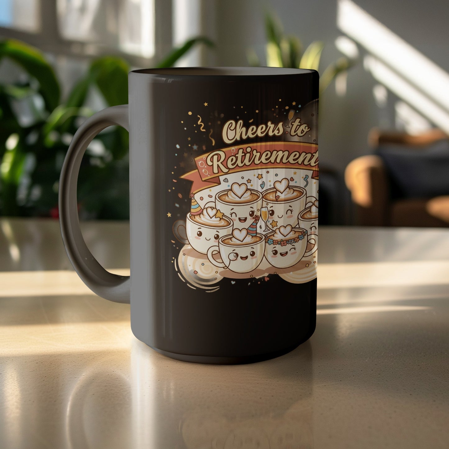 Cheers to Retirement Coffee Mug with Cute Latte Art