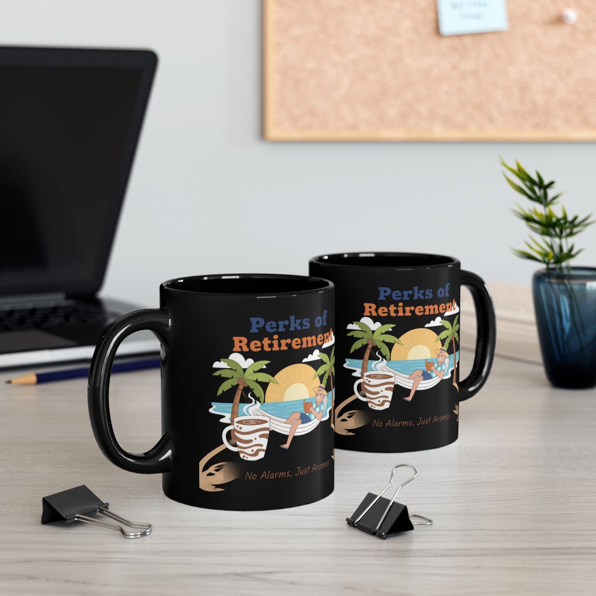 Perks of Retirement Black Coffee Mug