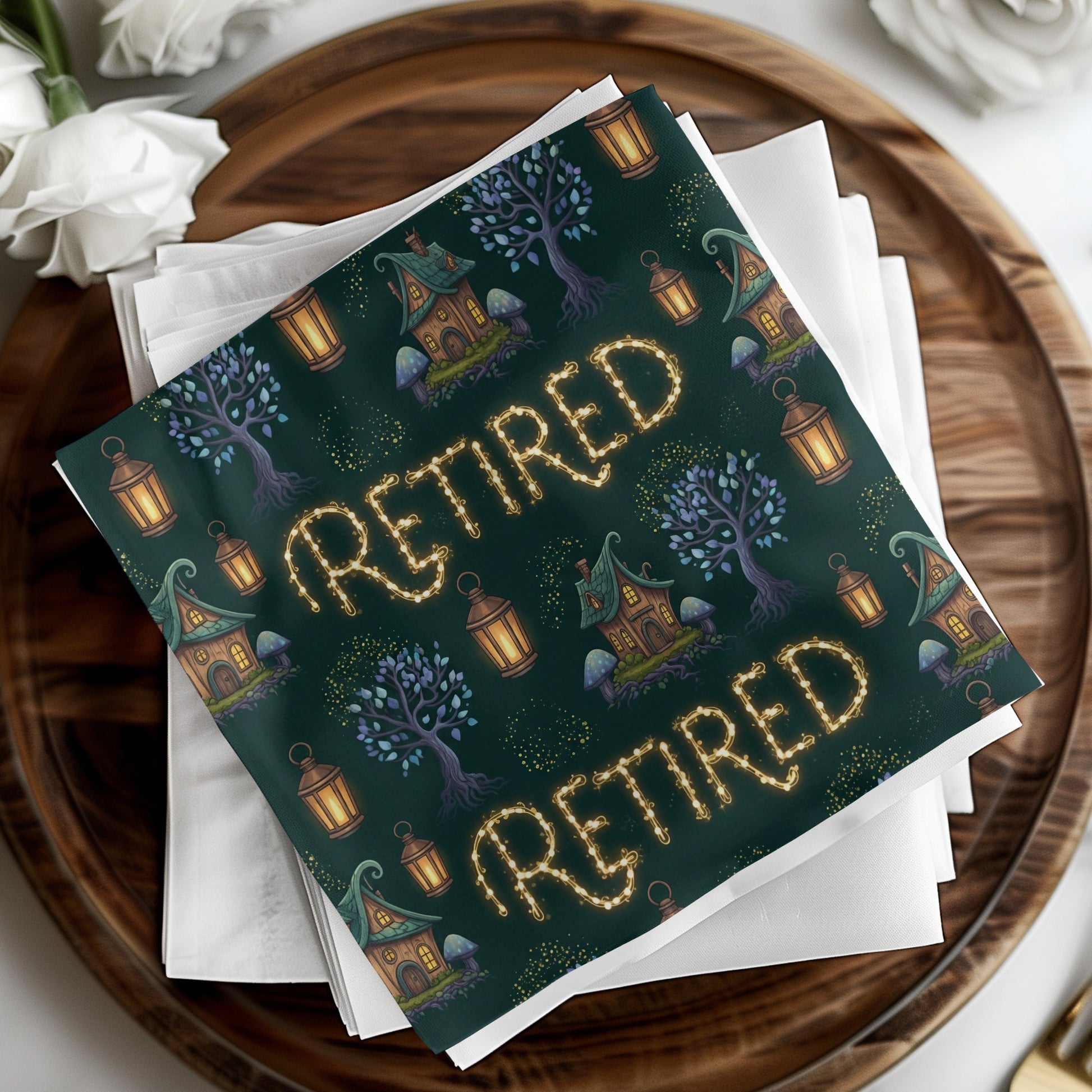 Retired Design Featuring Lanterns and Cottage Theme