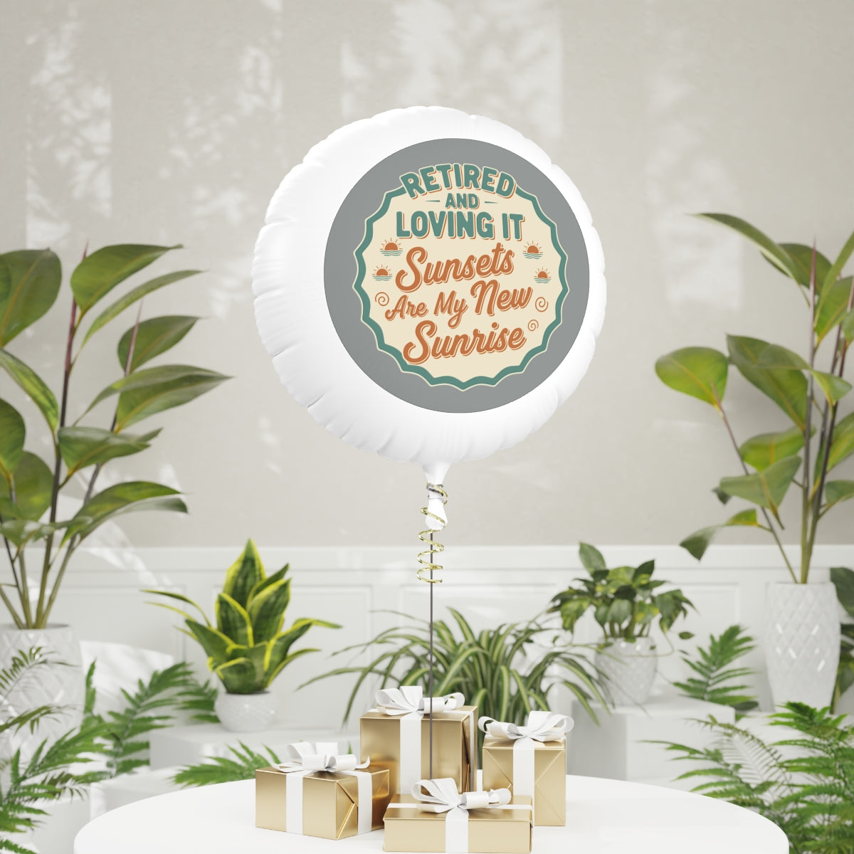 Retired and Loving It Sunsets Are My New Sunrise | Gift Idea | Retirement Theme Design 11in or 22in Mylar Ballon - Retiree Gifts Retirement Party
