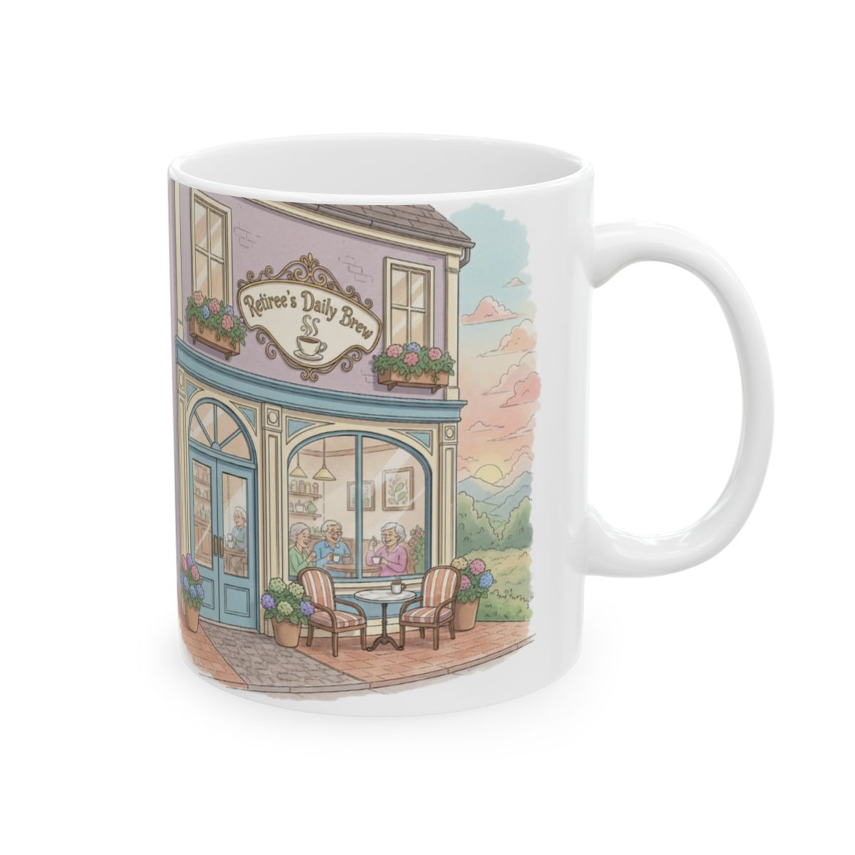 Cozy Coffee Shop Art Mug with Scenic View