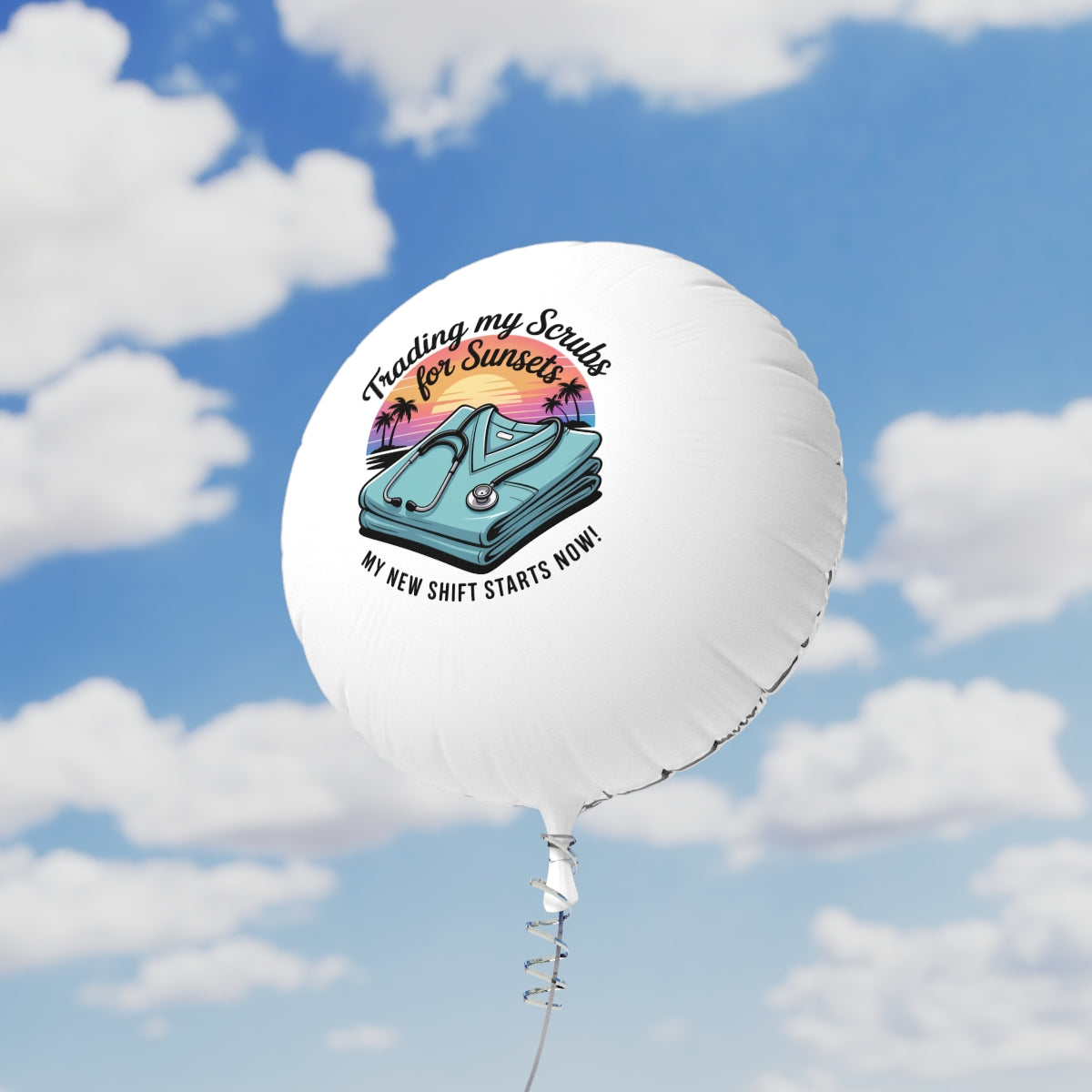 Trading my Scrubs for Sunsets 22in or 11in Mylar Ballons - Retiree Gifts Retirement Party