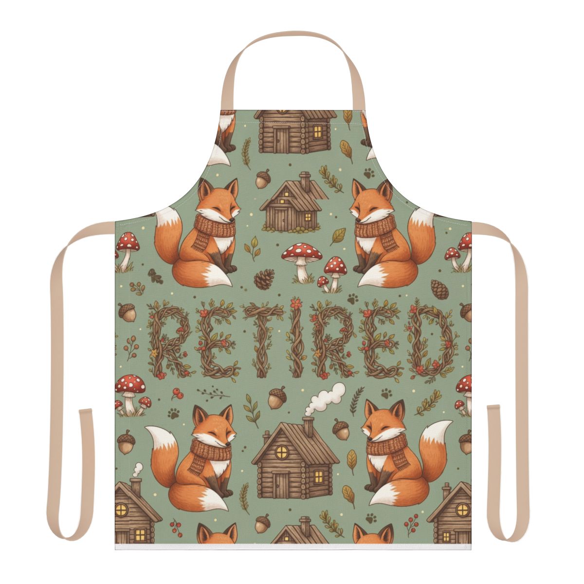 Retired Cute Fox and Cabin Design Apron
