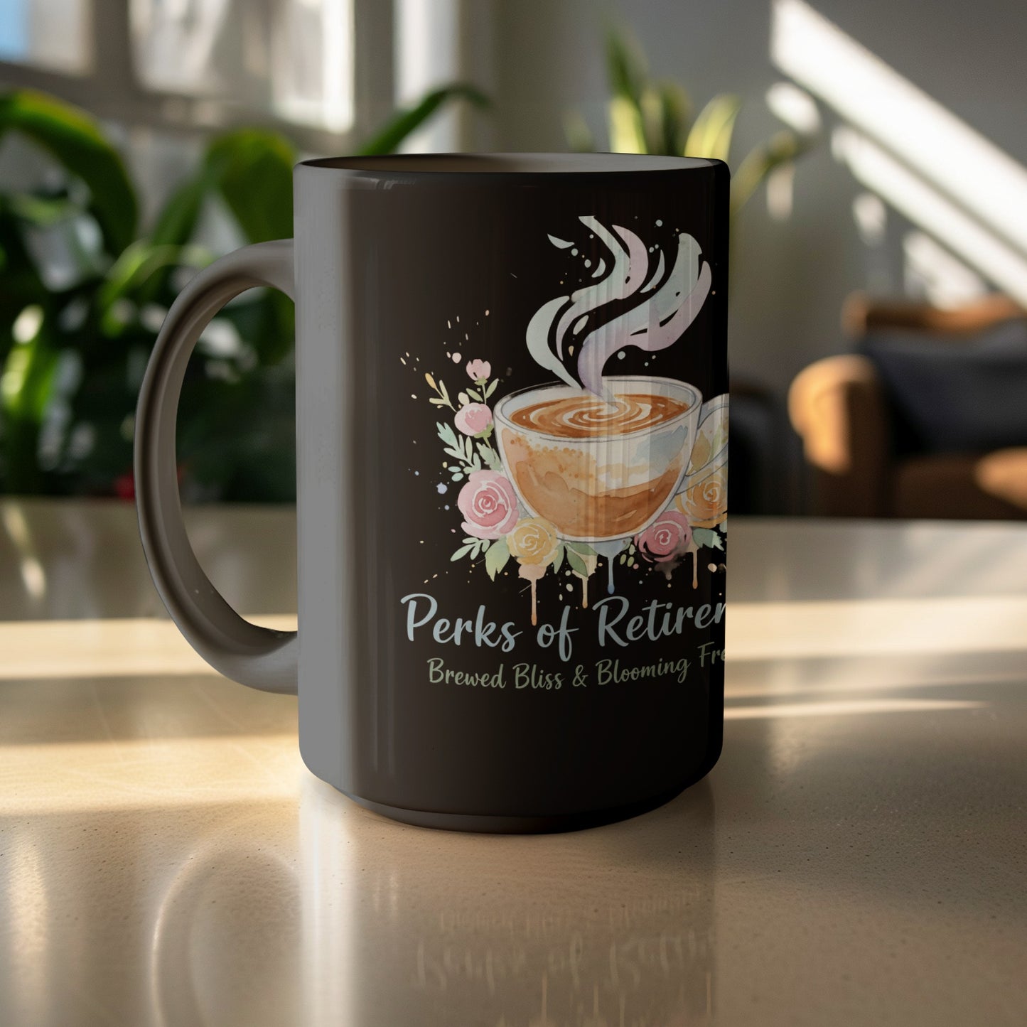 Perks of Retirement Brewed Bliss Blooming Flowers Mug