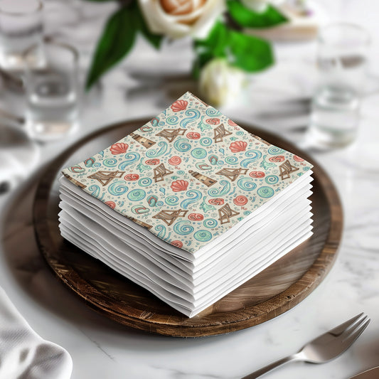 Eiffel Tower and Floral Pattern Decorative Napkins